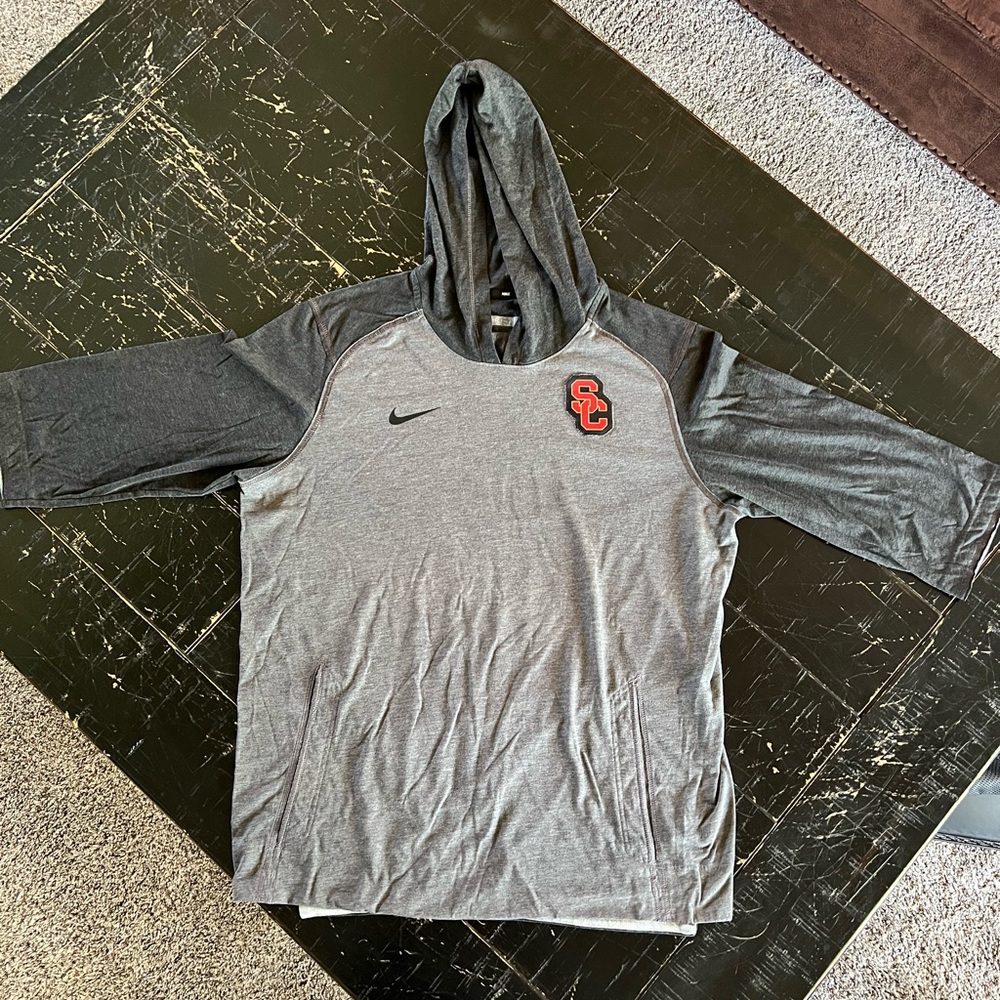 USC 3/4 sleeve hooded t-shirt.